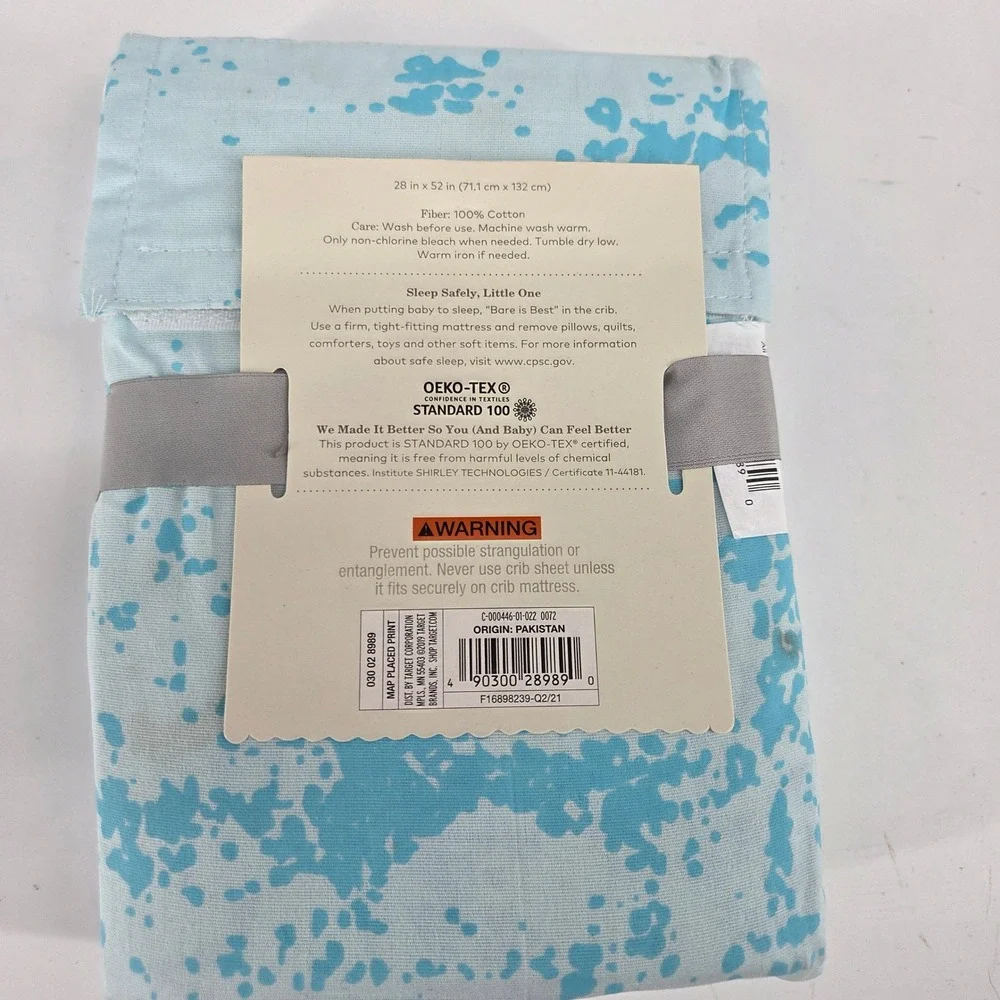 Cloud Island Blue Splatter Crib Fitted Sheet 100% Cotton 28x52 OEKO-TEX New